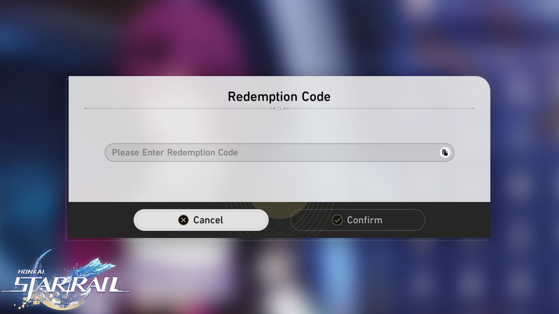 The in-game code redemption window. (Image via HoYoverse)