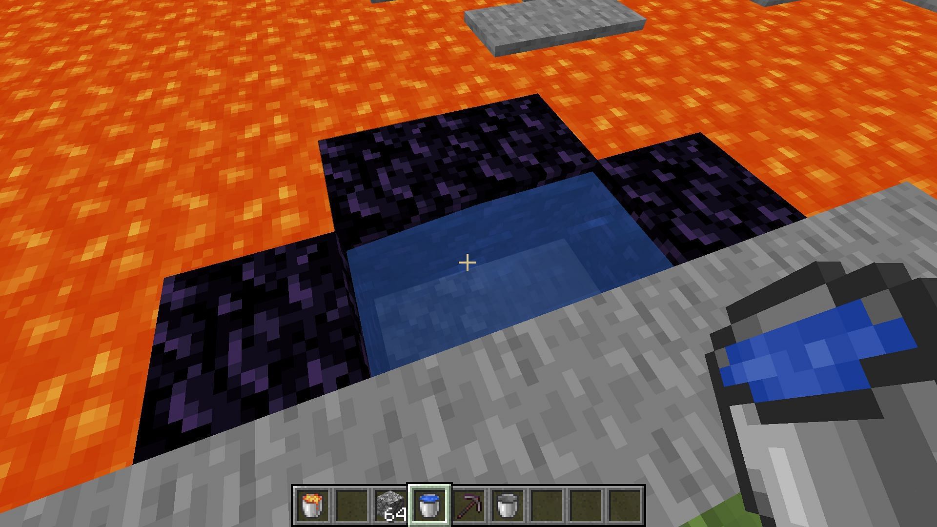 Create the base of the nether portal in a lava pool in Minecraft (Image via Mojang)