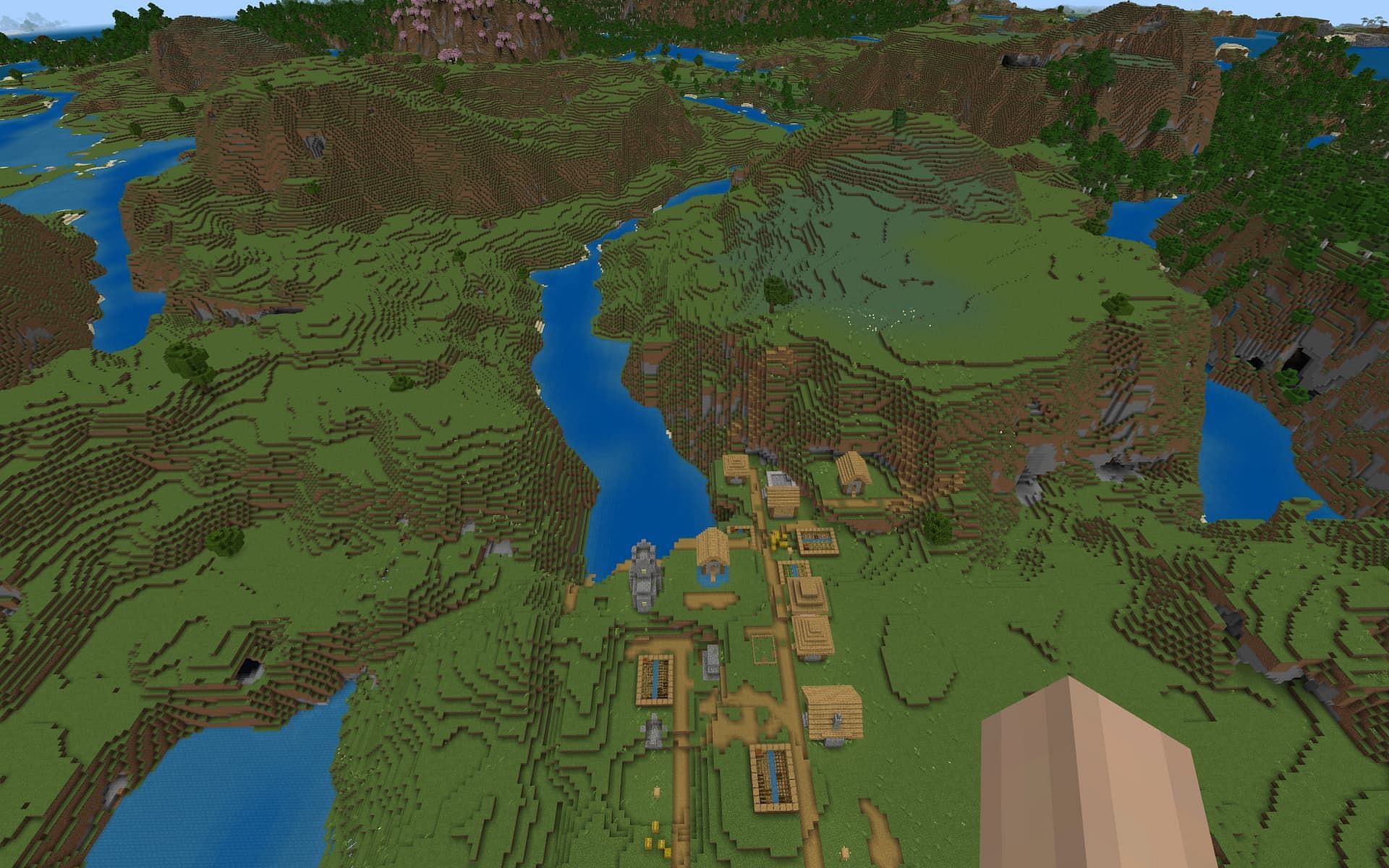 An identical village is just down the river (Image via Mojang)