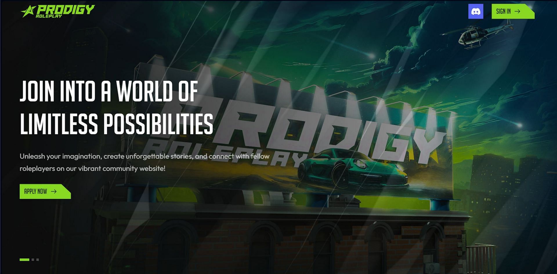 This is what the official website for Prodigy RP looks like (Image via Prodigy RP)