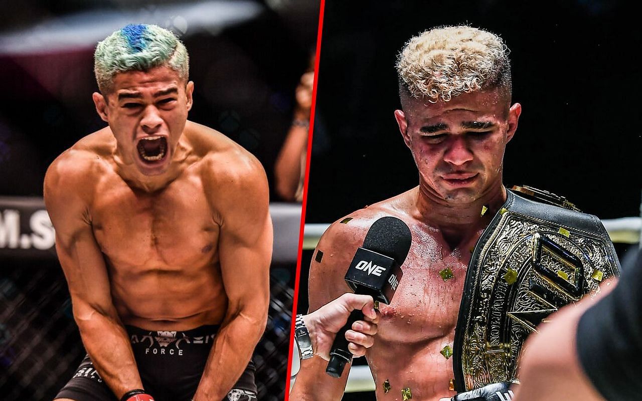 Fabricio Andrade (left) and Andrade holding his championship belt (right) | Image credit: ONE Championship