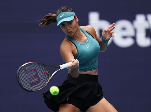 Emma Raducanu in action at the Miami Open