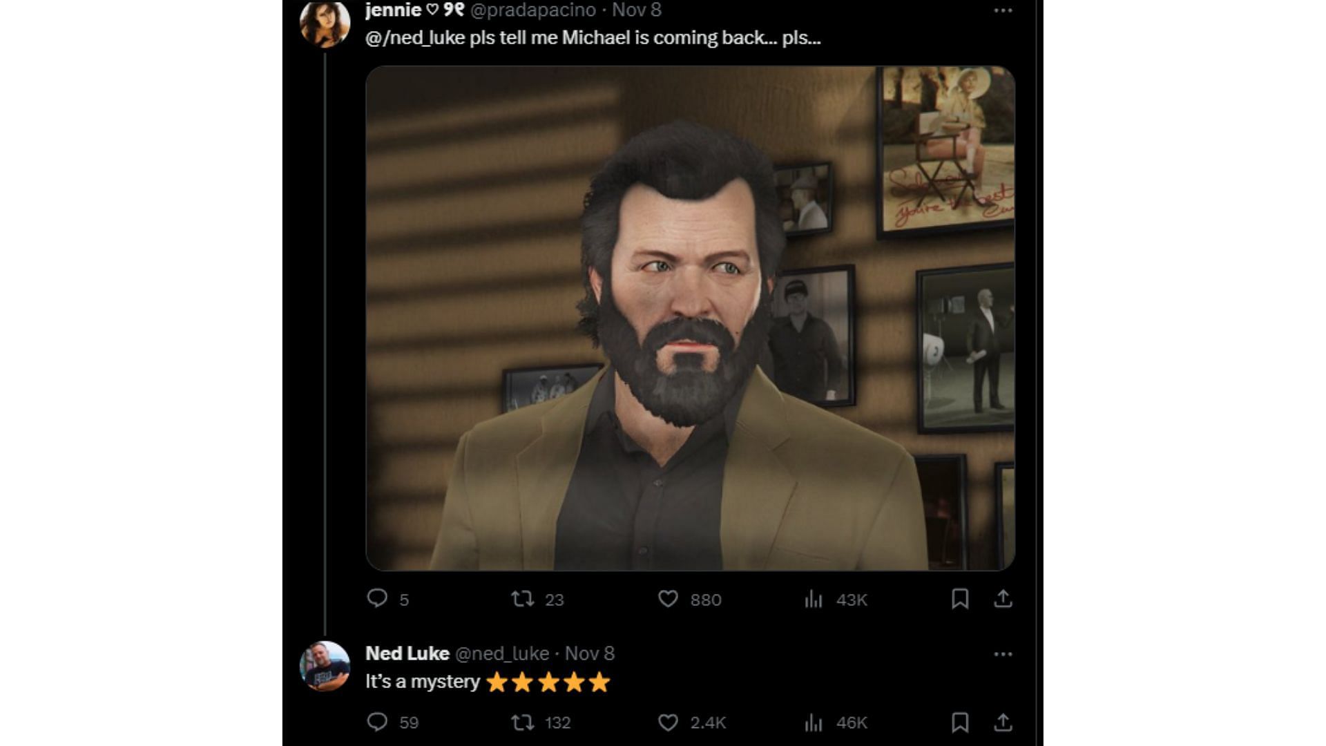 A screenshot of Ned Luke&#039;s reply on X (Image via X)