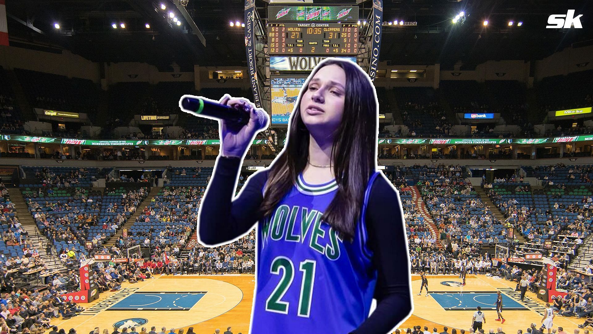 Fans left spellbound as Alex Rodriguez&rsquo;s daughter belts national anthem at Timberwolves game. 
