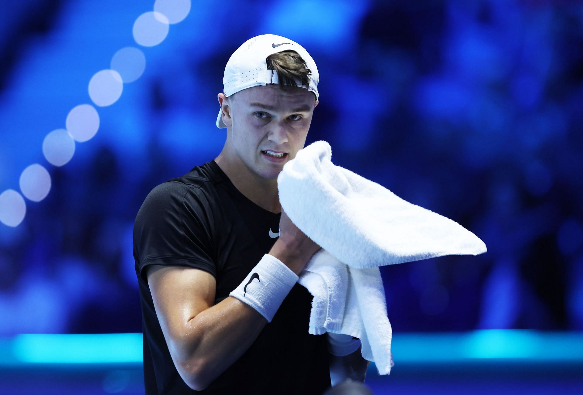 Holger Rune in action at the 2023 ATP Finals