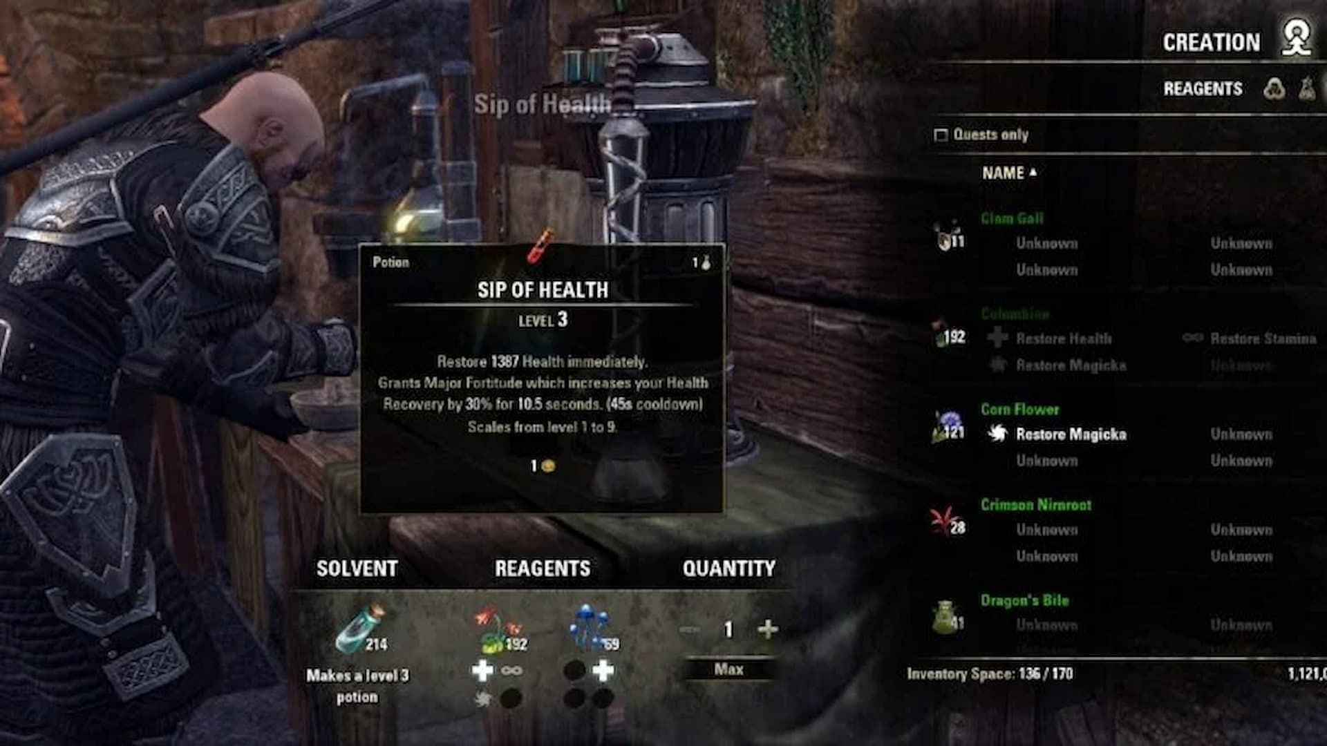 Potions can be crafted at the Alchemy station in The Elder Scrolls Online (Image via ZeniMax Online Studios)