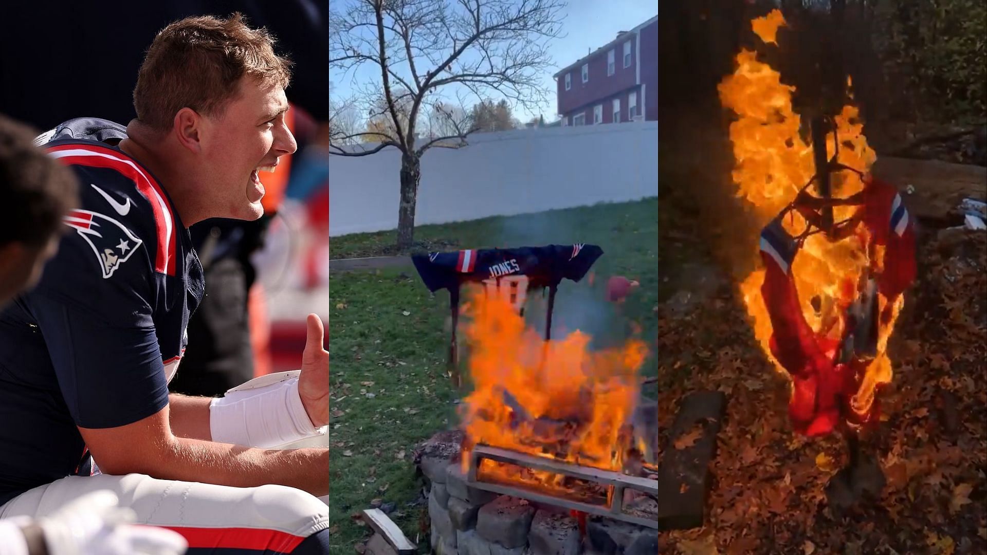 Patriots fans burning Mac Jones jerseys in protest of his poor performance