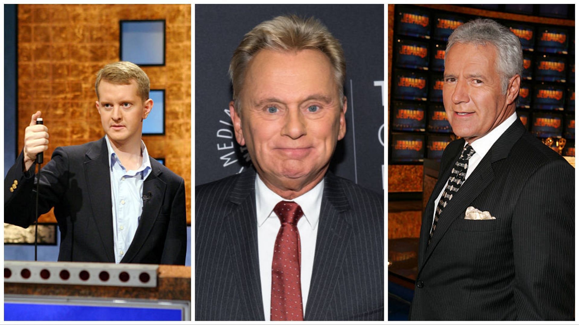 Ken Jennings, Pat Sajak and Alex Trebek (via Getty Images)