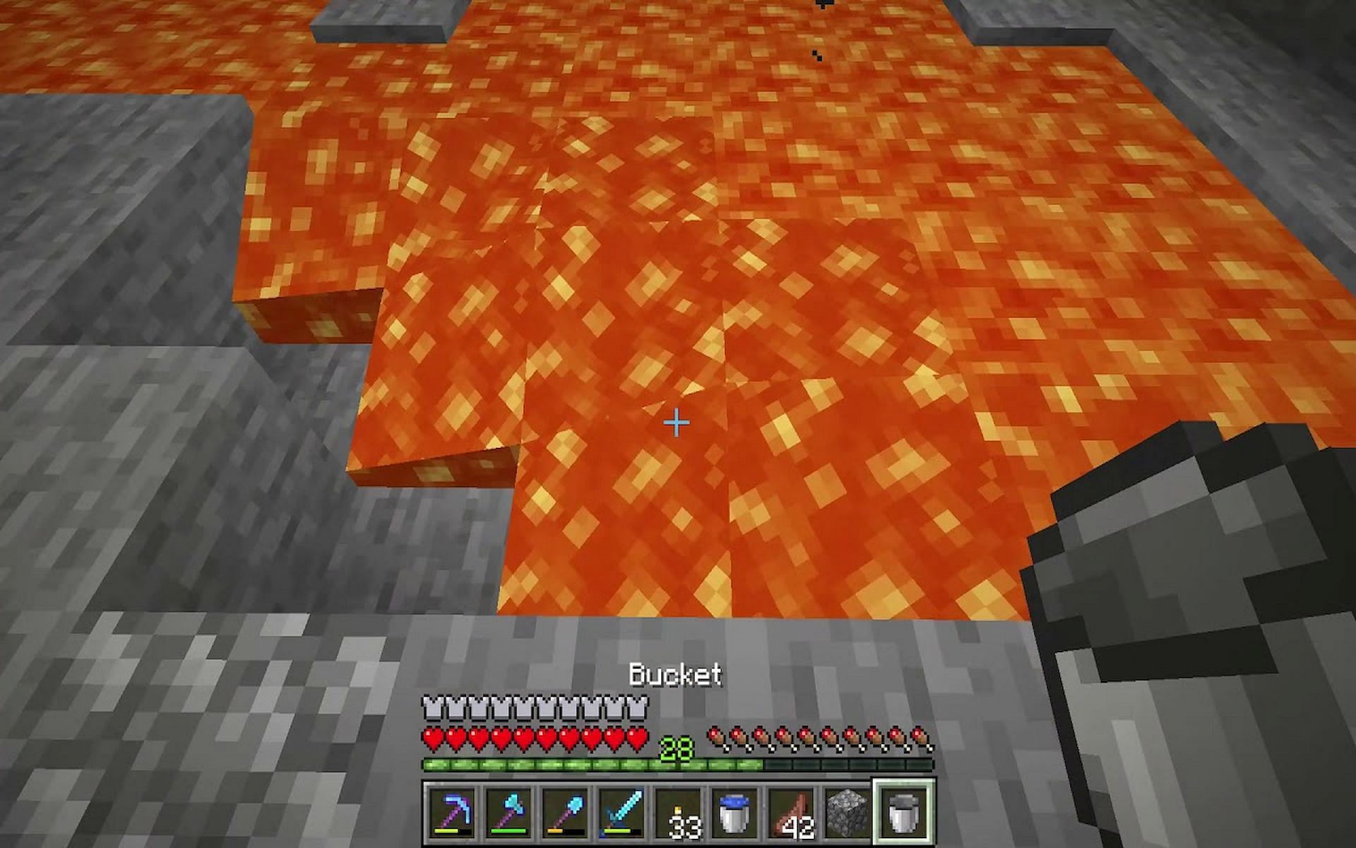 A bucket and lava in Minecraft