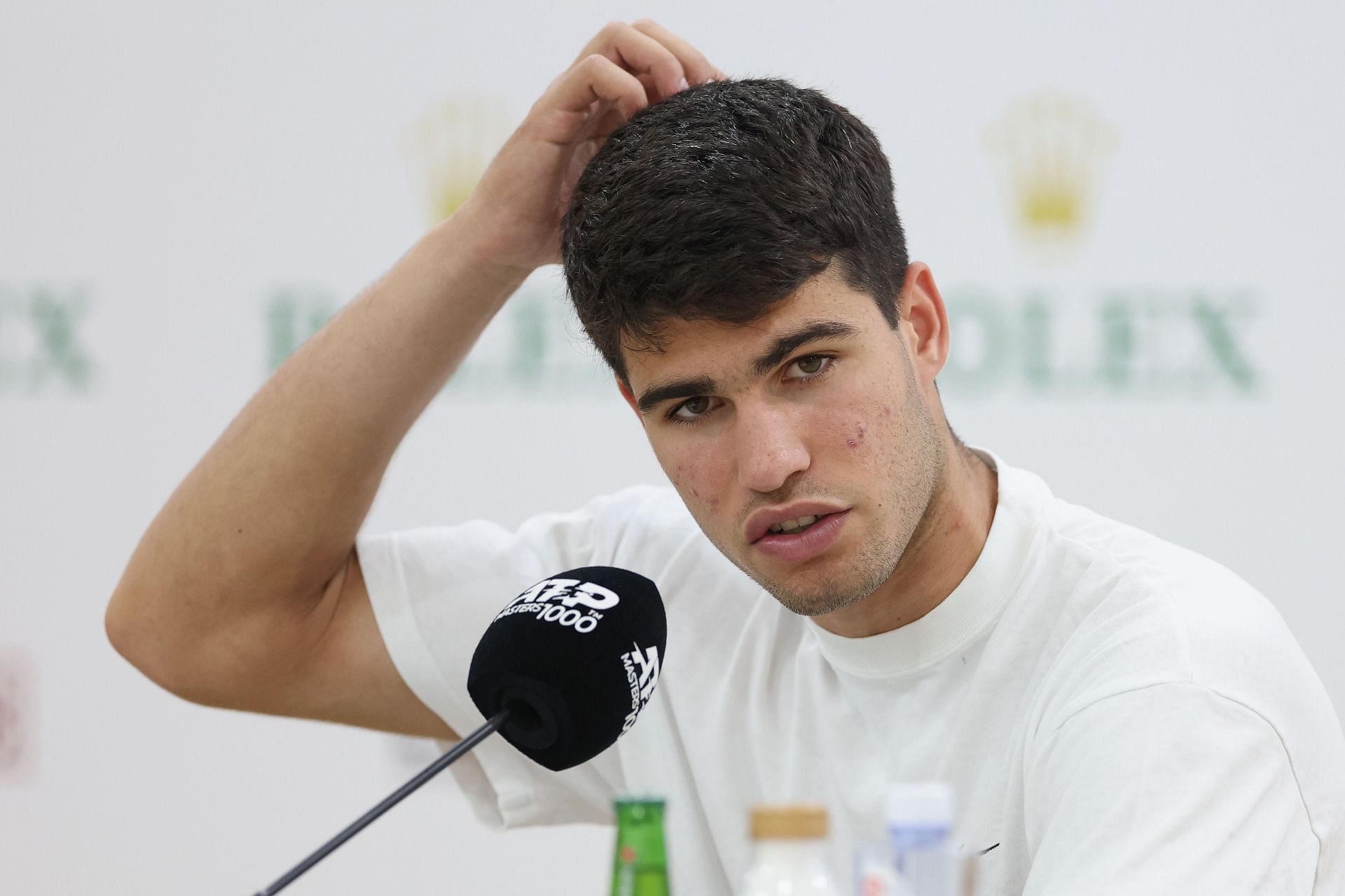 Carlos Alcaraz during a press conference.