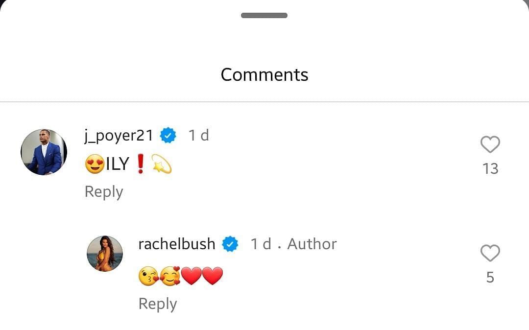 Jordan Poyer responding to his wife Rachel Bush&#039;s IG post
