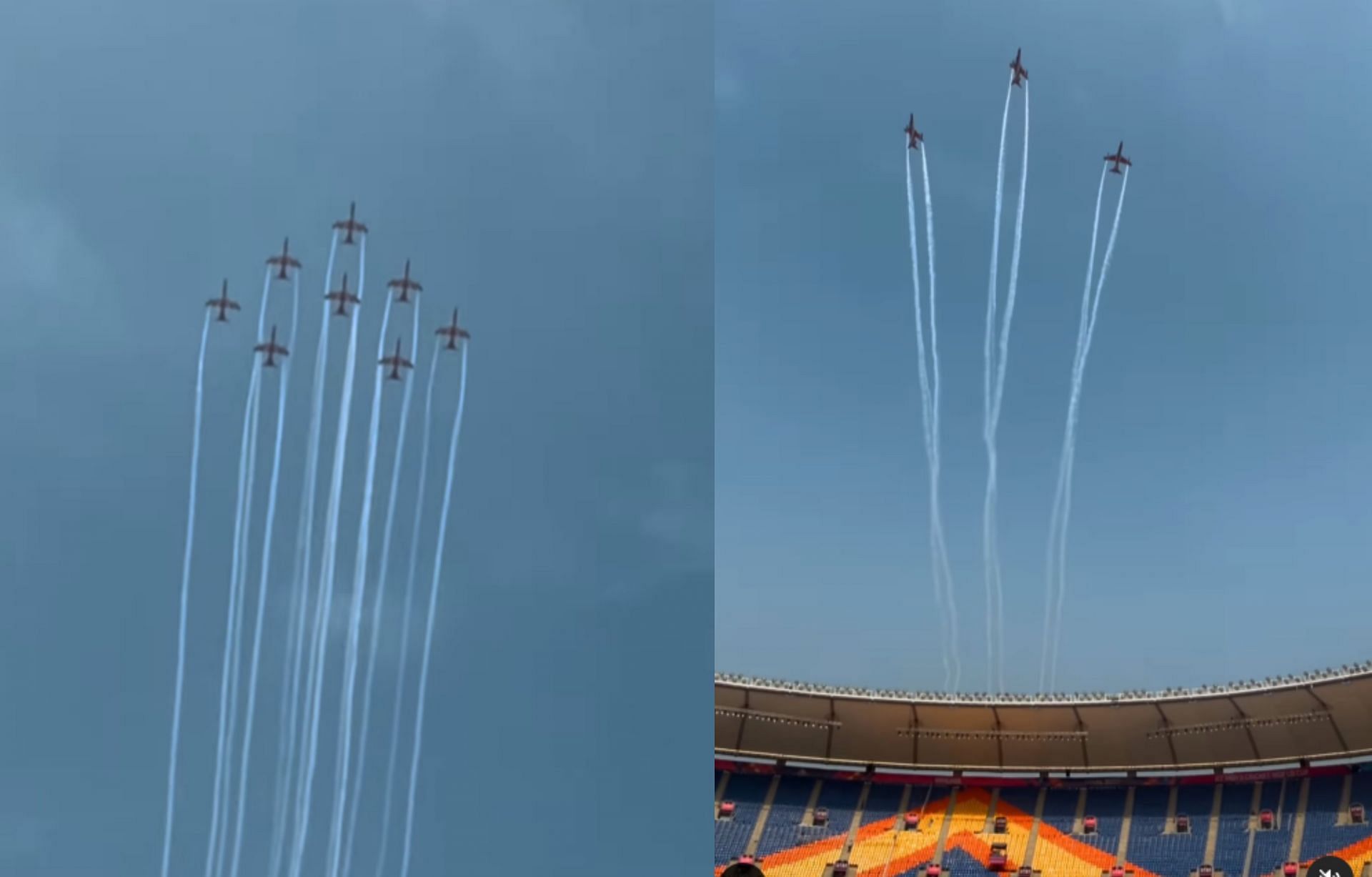 Air show rehearsals at the Narendra Modi Stadium ahead of World Cup final. 