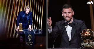 Manchester City superstar Erling Haaland reacts as Lionel Messi wins his 8th Ballon d'Or