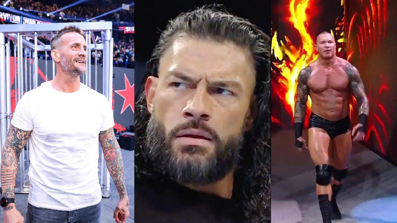 CM Punk, Roman Reigns, and Randy Orton (left to right)