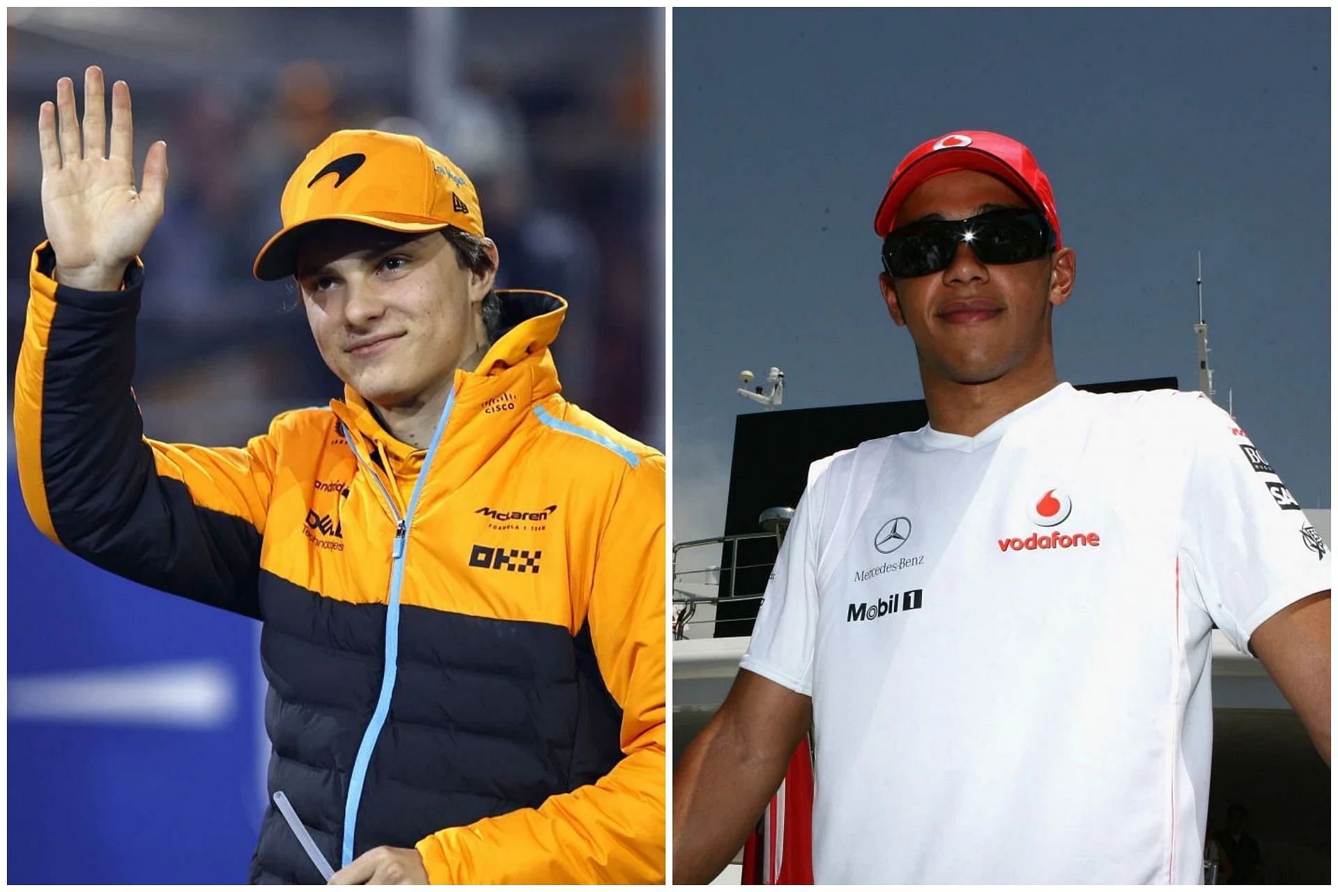 Oscar Piastri (L) and Lewis Hamilton (R) (Collage via Sportskeeda)