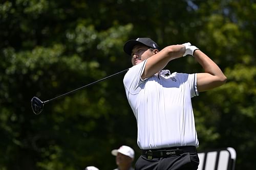 Sihwan Kim of the United States plays his shot from the 12th tee box during day one of the LIV Golf Invitational - Greenbrier at The Old White Course (Image via Getty)