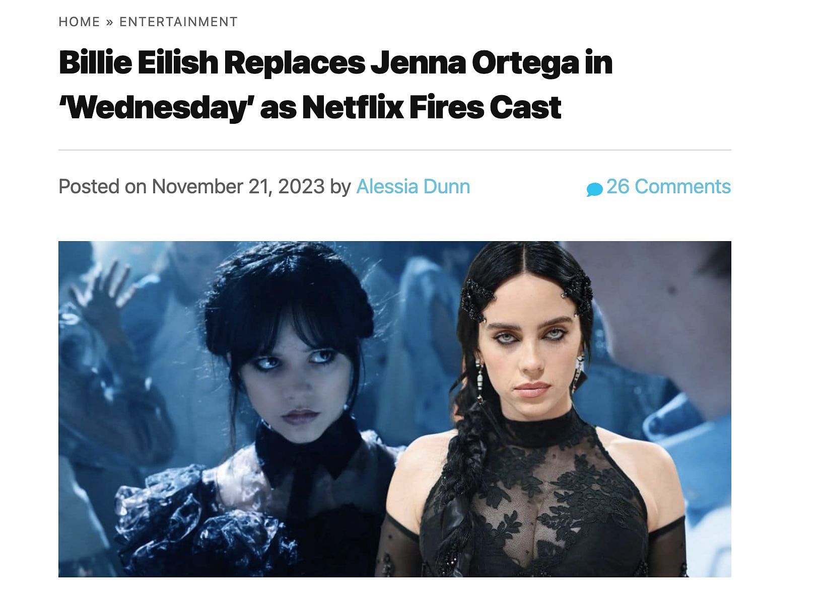 Billie Eilish Replaces Jenna Ortega in 'Wednesday' as Netflix