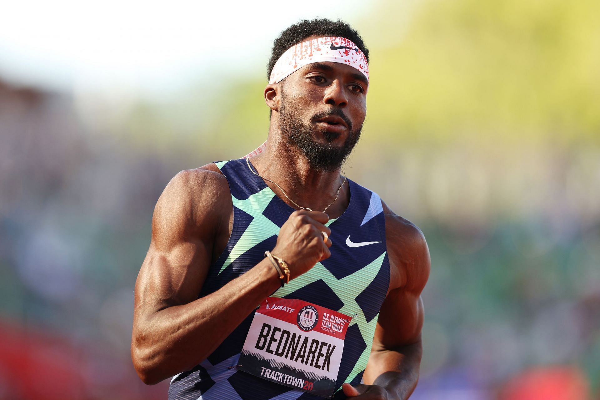 Kenny Bednarek competes in the first round of the Men&#039;s 100 Meter at the 2020 U.S. Olympic Track &amp; Field Team Trials at Hayward Field in Eugene, Oregon.