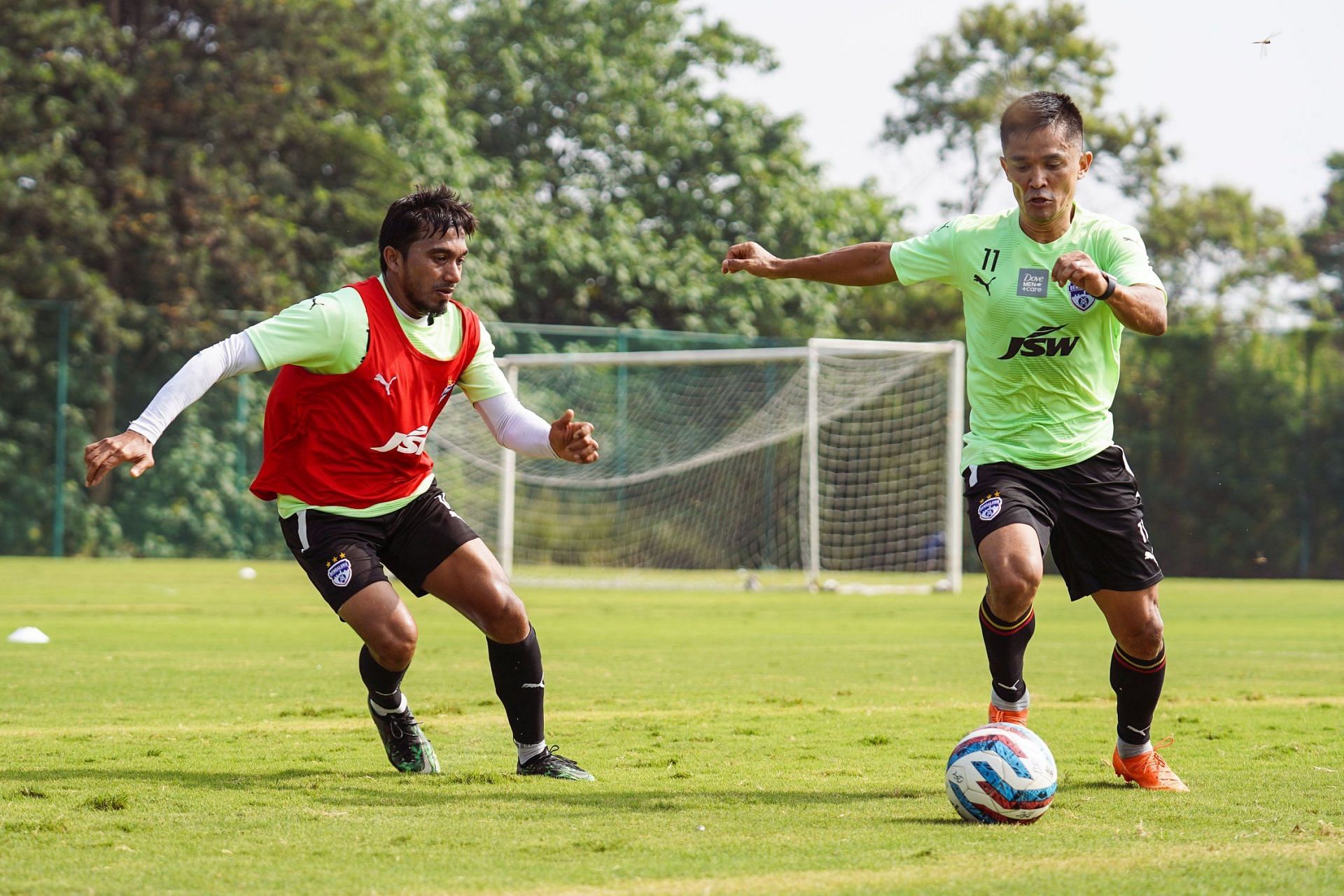 Bengaluru FC players gearing up for the Hyderabad FC challenge.
