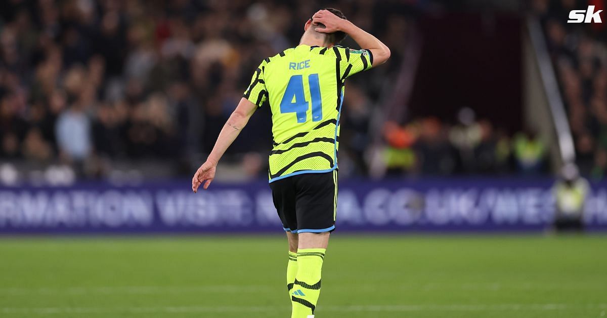 Arsenal midfielder Declan Rice reacts during his team