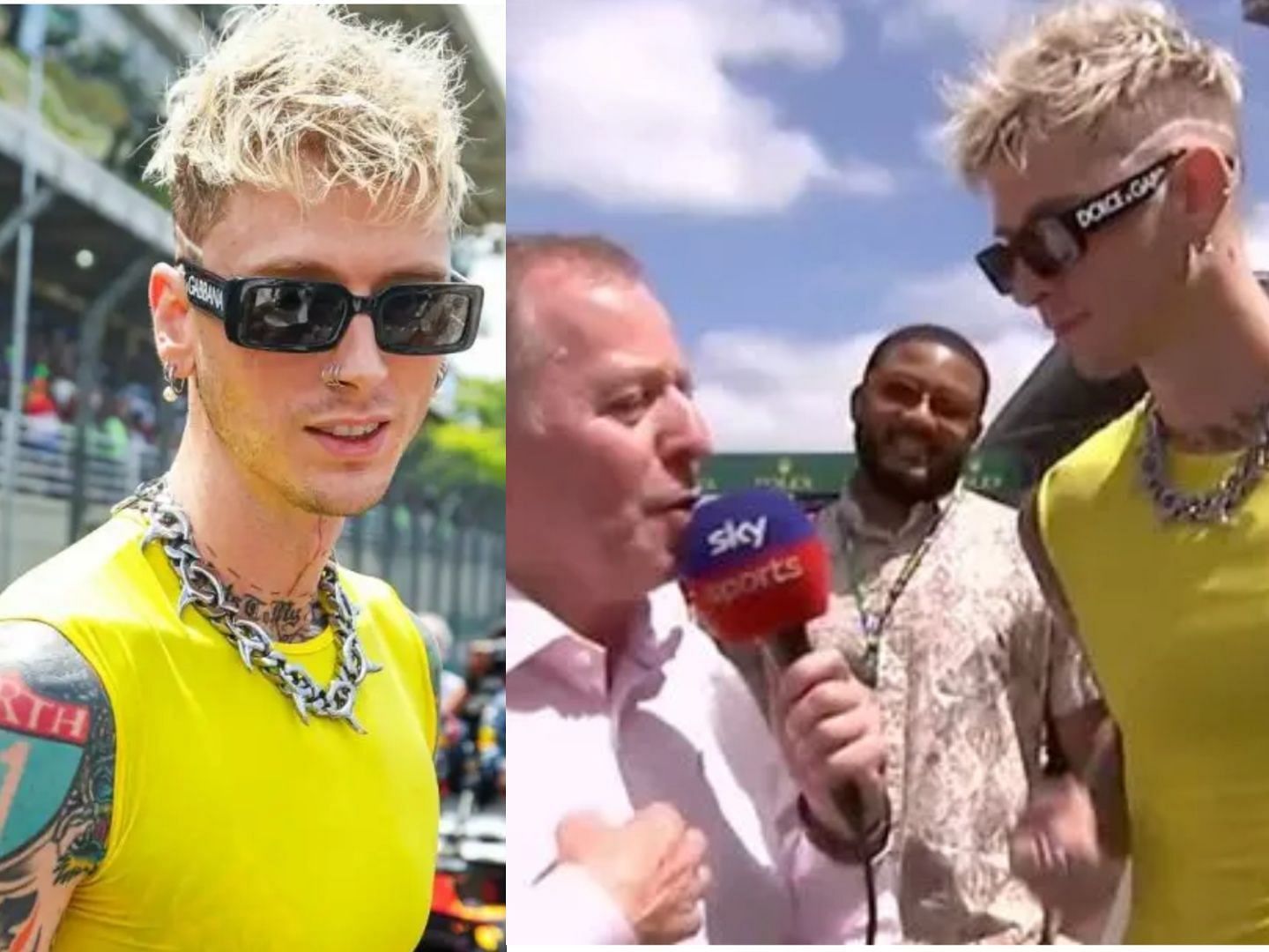 Machine Gun Kelly with Martin Brundle in the F1 paddock