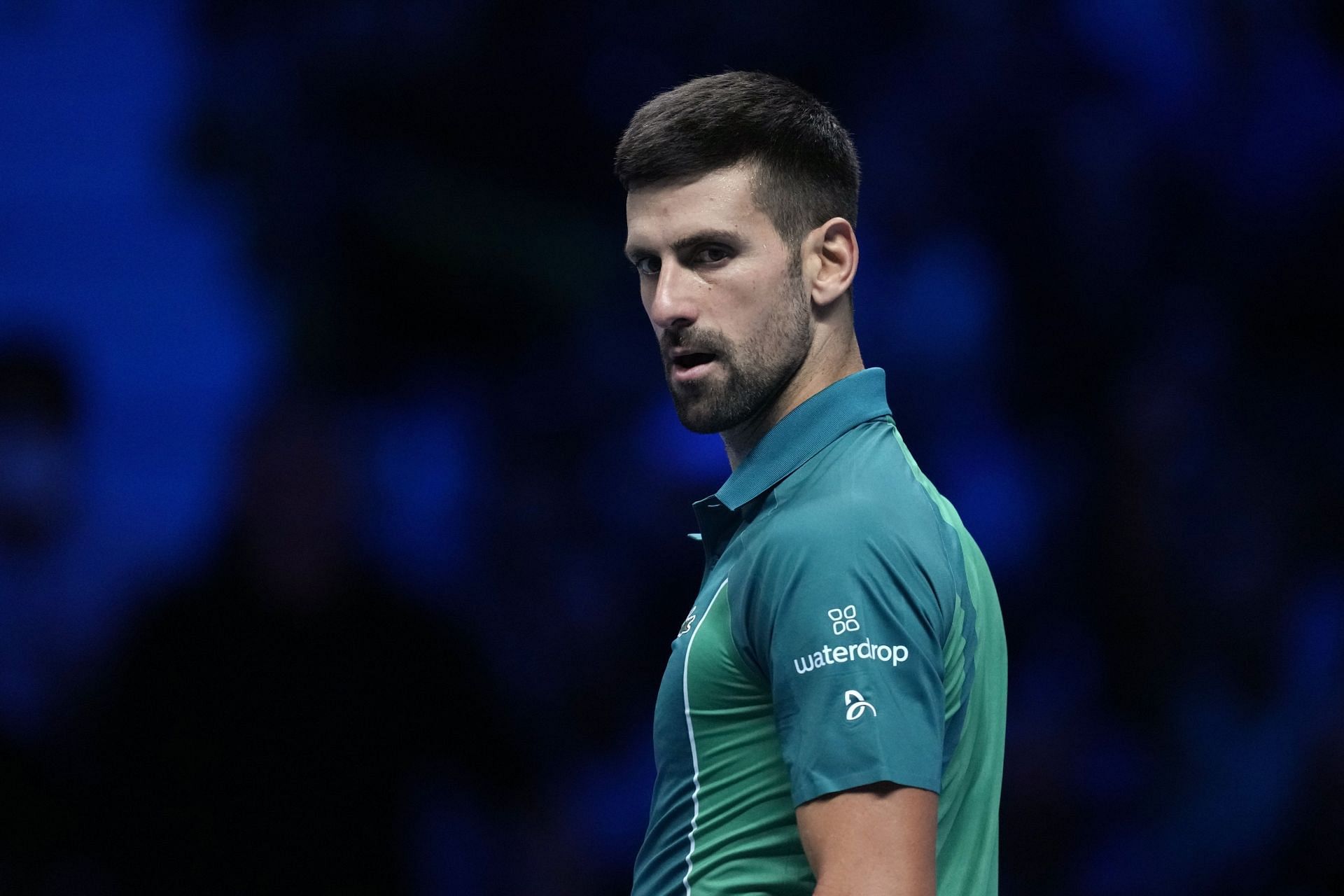 Novak Djokovic in action against Hubert Hukracz at the 2023 ATP Finals