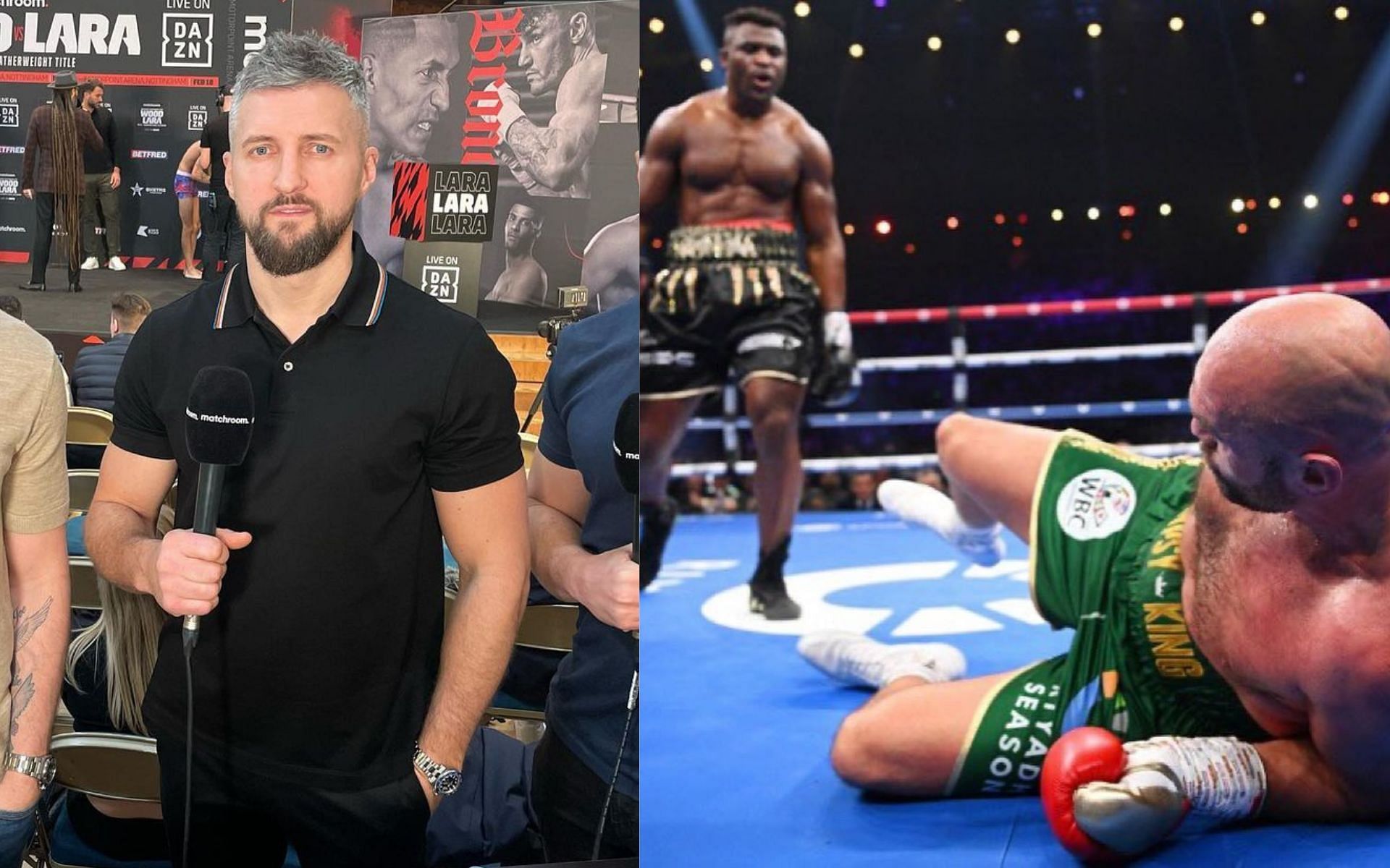 Carl Froch (left) and Francis Ngannou knocking down Tyson Fury (right) (Image credits @francisngannou and @carlcobrafroch on Instagram)