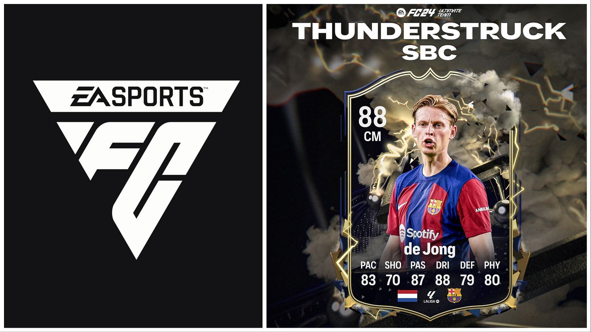 Thunderstruck De Jong has been leaked (Images via EA Sports and Twitter/FUT Sheriff)