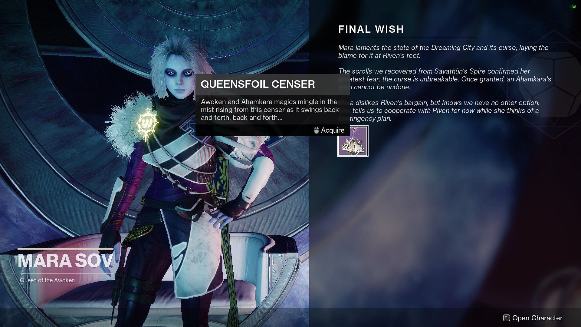 Queensfoil Censer in Destiny 2 (Image via Bungie)