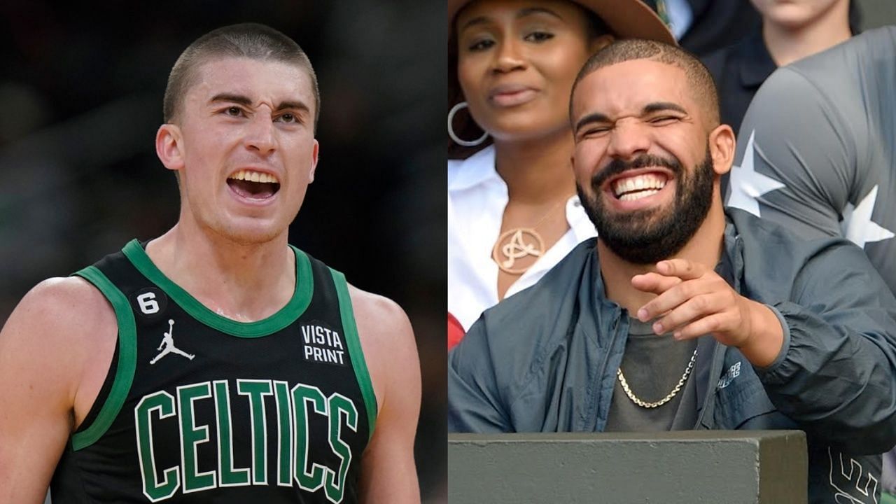 Payton Pritchard of the Boston Celtics and Grammy Award-winning rapper Drake