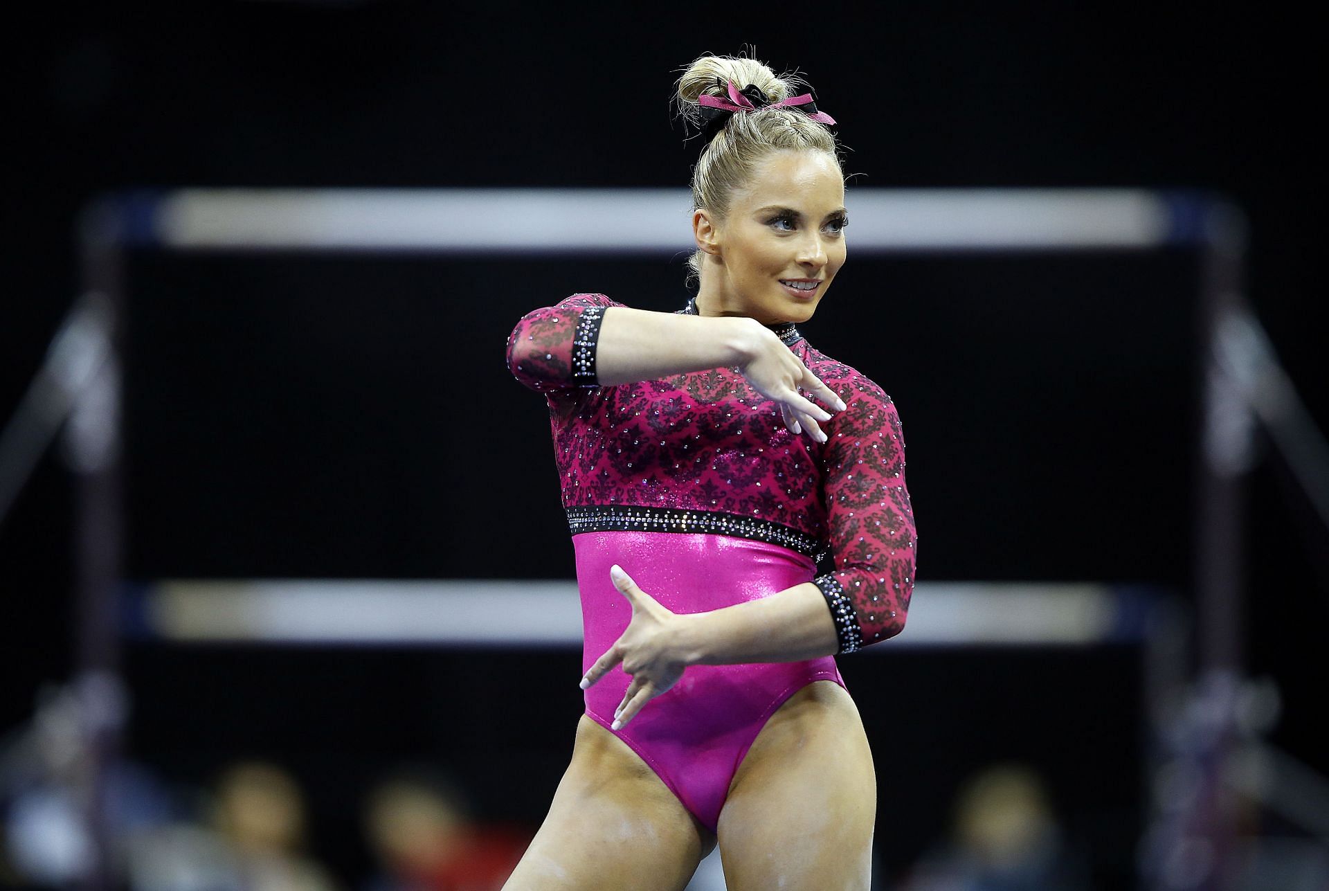 MyKayla Skinner competes on the floor exercise during the Women&#039;s Senior competition of the 2019 U.S. Gymnastics Championships at the Sprint Center in Kansas City, Missouri