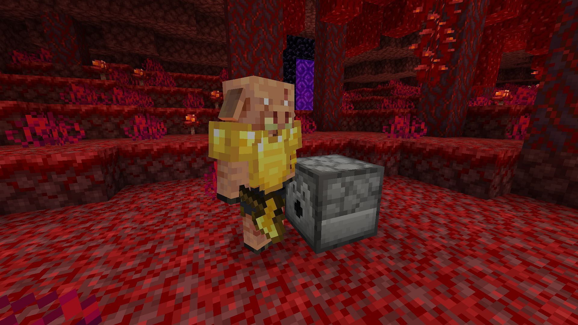 Piglin brutes can only wear armor if ejected from a dispenser or through commands in Minecraft (Image via Mojang)