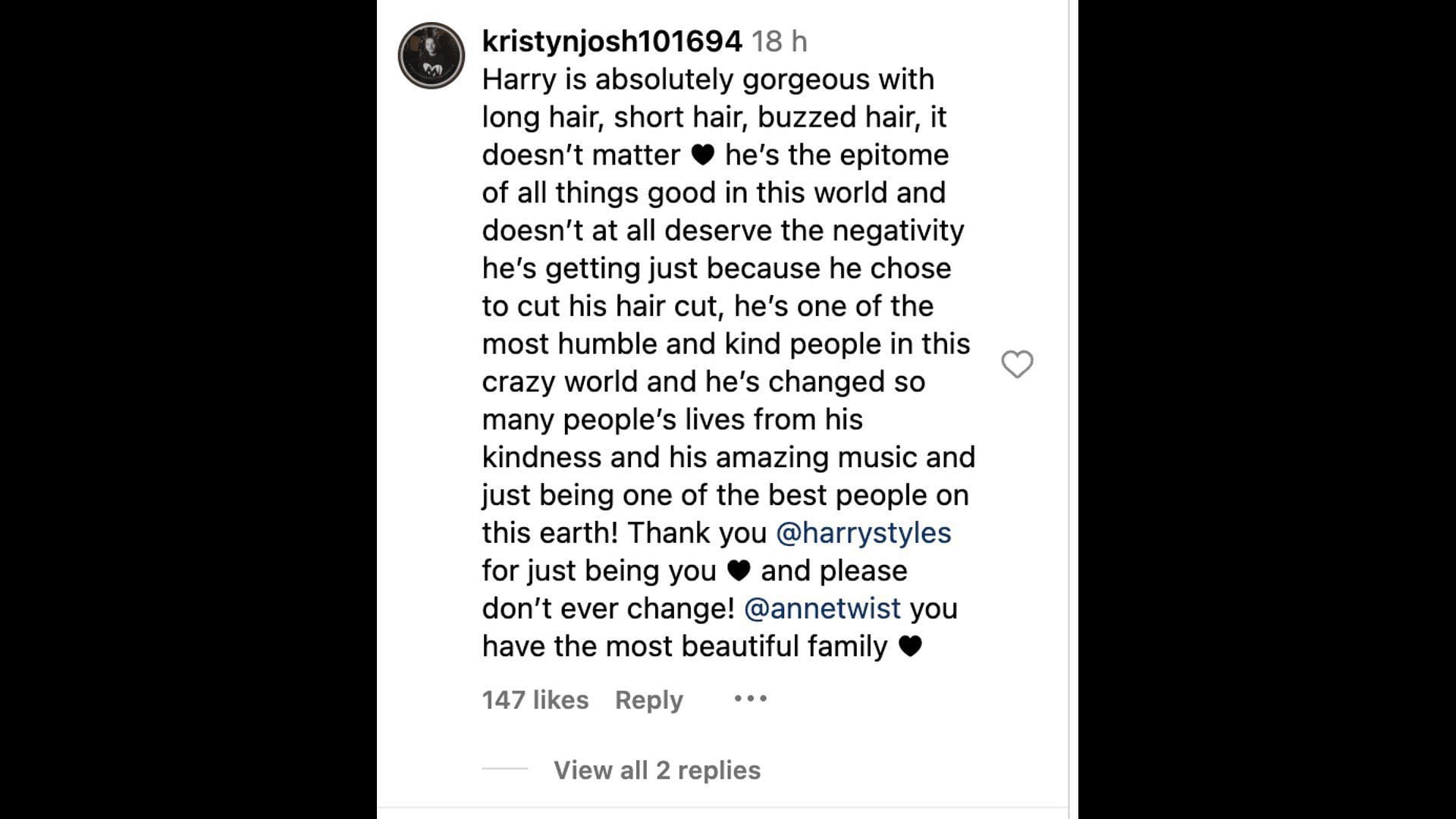 Social media users go gaga as Harry&#039;s mother, Anne Twist comes out in support of her son after the netizens bashed him for his new haircut. (Image via Instagram)