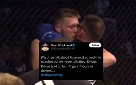 "We often talk about Rose" - 'Stop grooming' says Sean Strickland as he reacts to snap of Dricus du Plessis kissing his coach