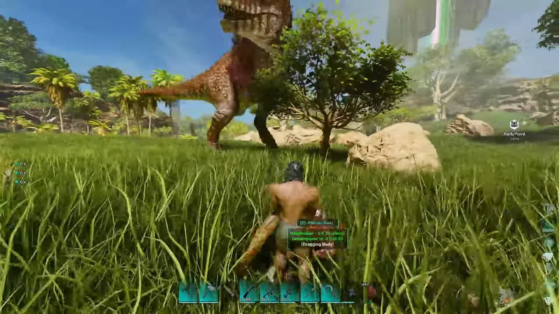 Taming a Carcharodontosaurus in ARK Survival Ascended (Image via Studio Wildcard)