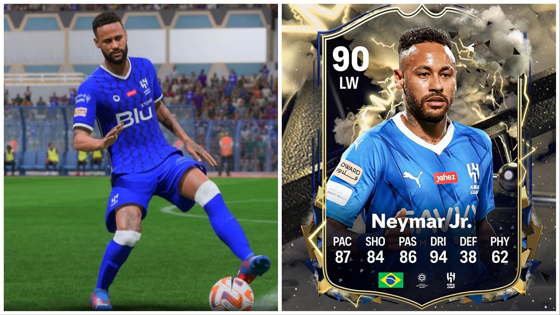 Thunderstruck Neymar has been leaked (Images via EA Sports and Twitter/FUTScoreboard)