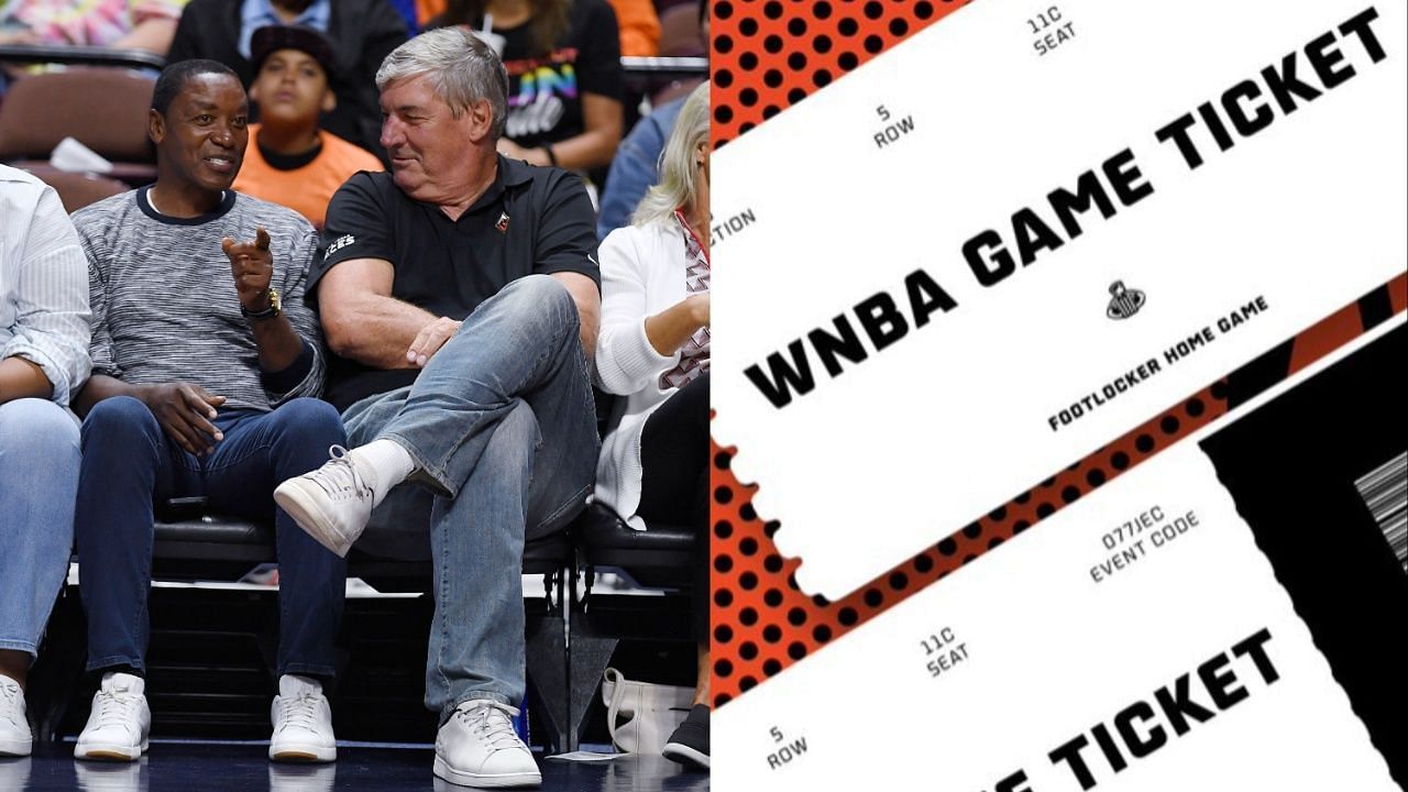 Isiah Thomas sitting courtside in a WNBA game
