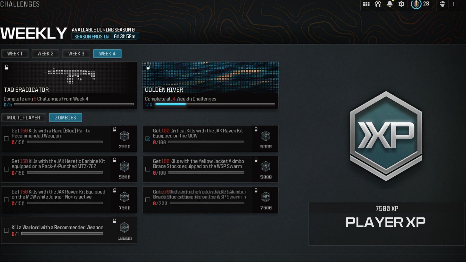 Week 4 challenges in MW3 (Image via Activision)