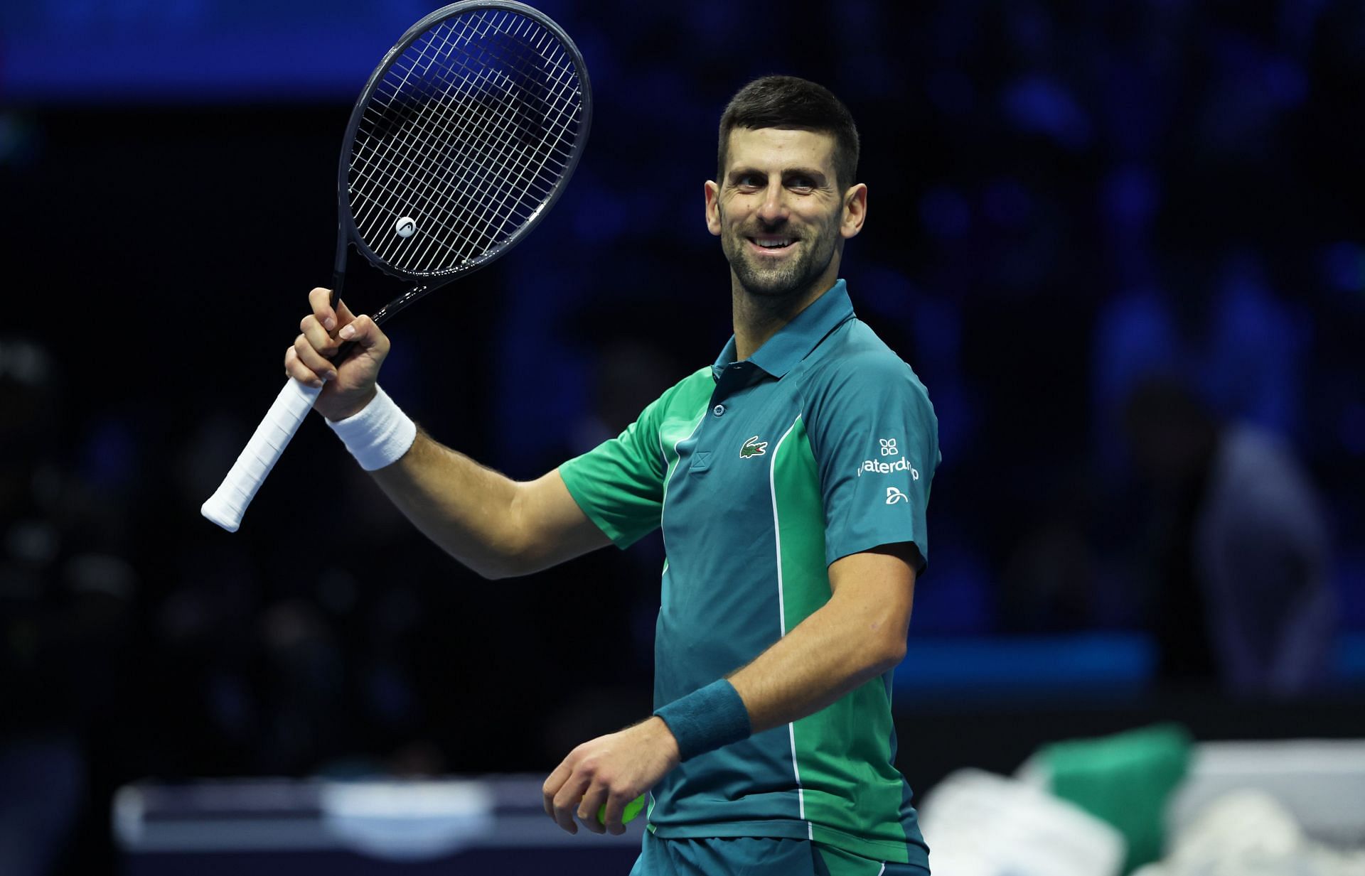 Novak Djokovic in action at the 2023 Nitto ATP Finals