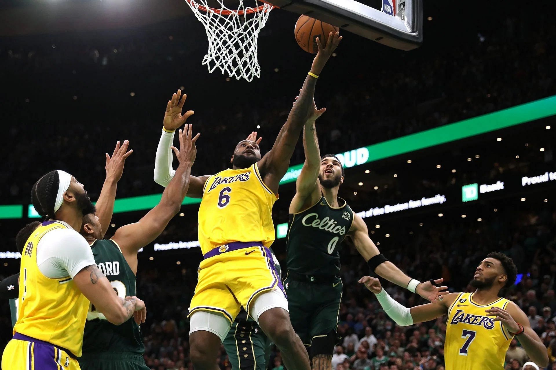 Jayson Tatum (R) gave a shoutout to LeBron James (L) after he set another scoring benchmark in their game against the LA Clippers on Wednesday. 
