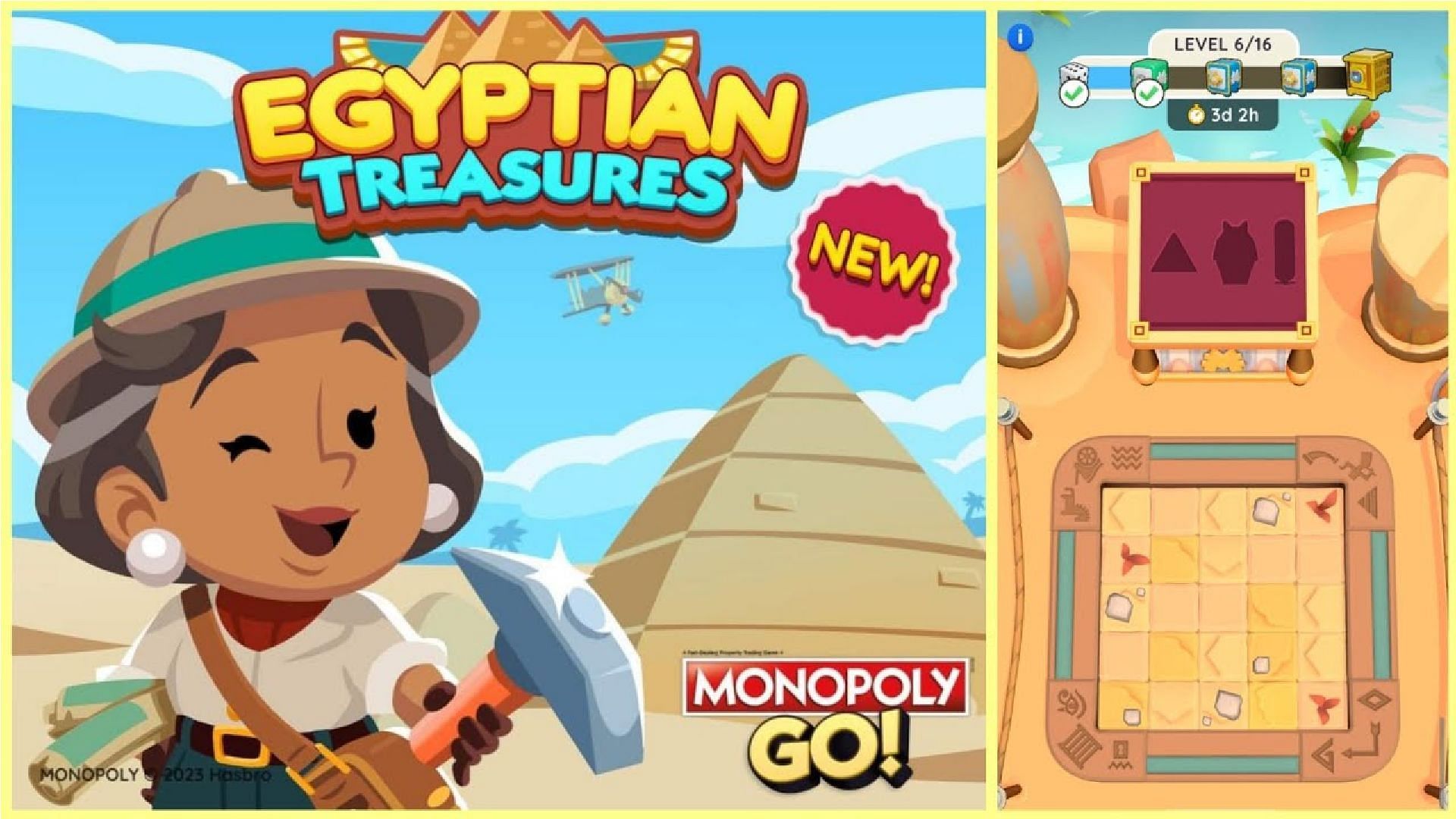 Dig up the artifacts to complete milestones and get rewards from the Egyptian Treasure tournament in Monopoly Go (Image via Scopely)