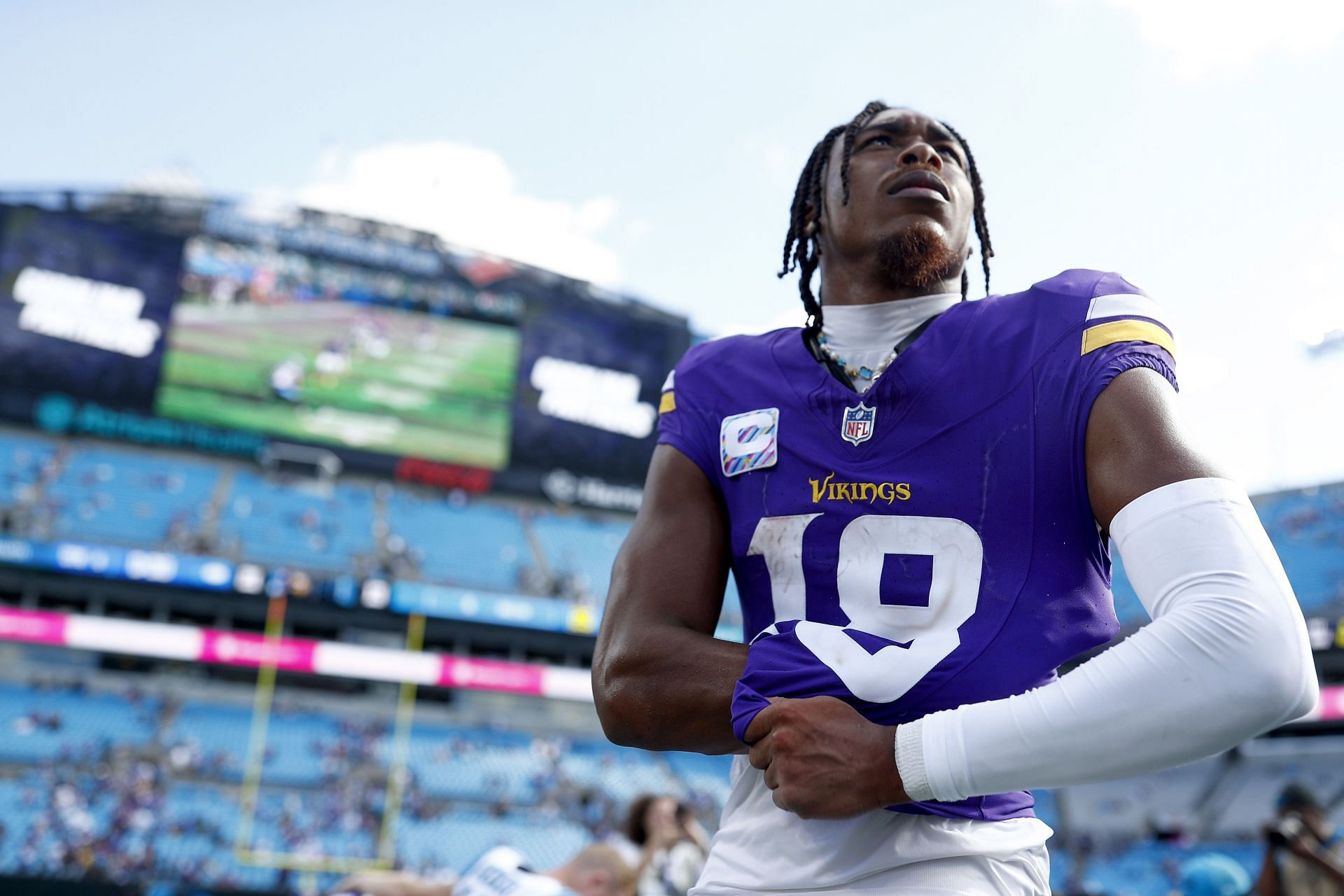 Justin Jefferson during Minnesota Vikings v Carolina Panthers