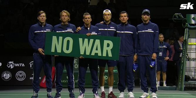 Team Finland call for "No War" with special poster at Davis Cup Finals SF
