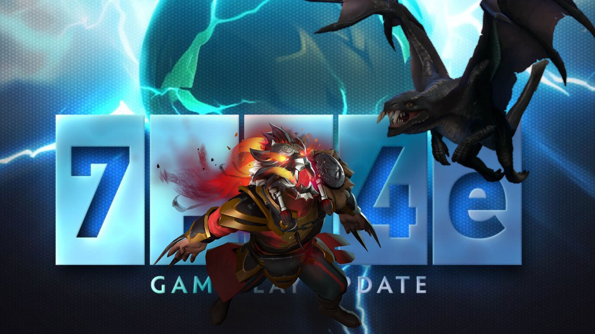 Featured image of the 7.34e patch with Lycan and Ancient Blackdragon (Image via Dota 2 and Sportskeeda)