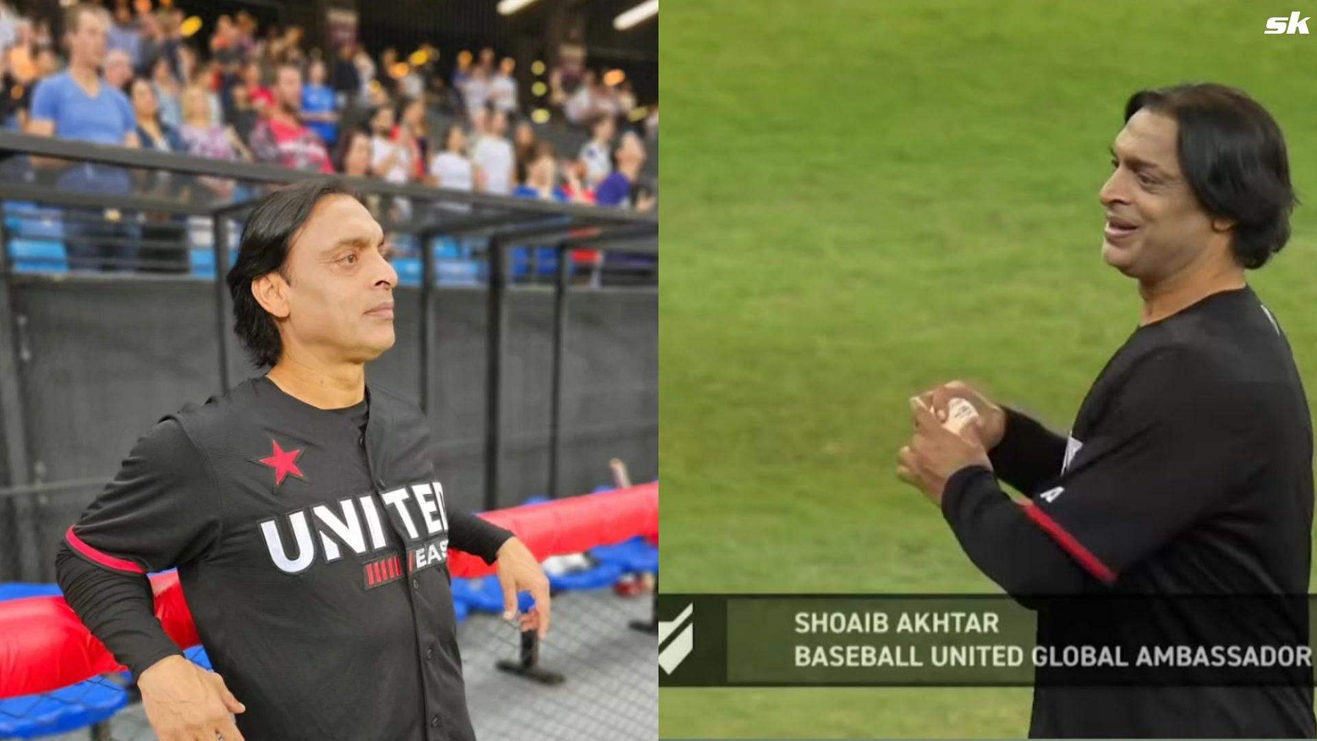 Shoaib Akhtar throws the innaugral pitch at a Baseball United