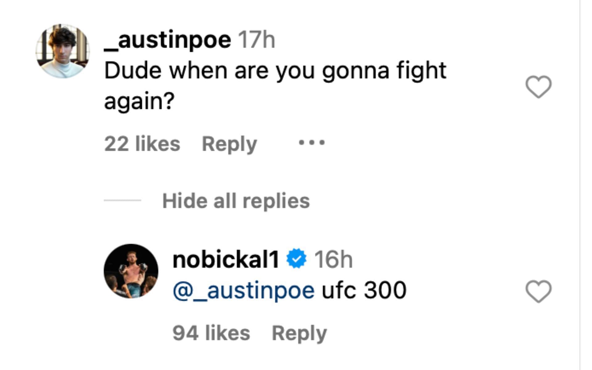 Bo Nickal claiming to be on UFC 300 [via @nobickal1 on Instagram]