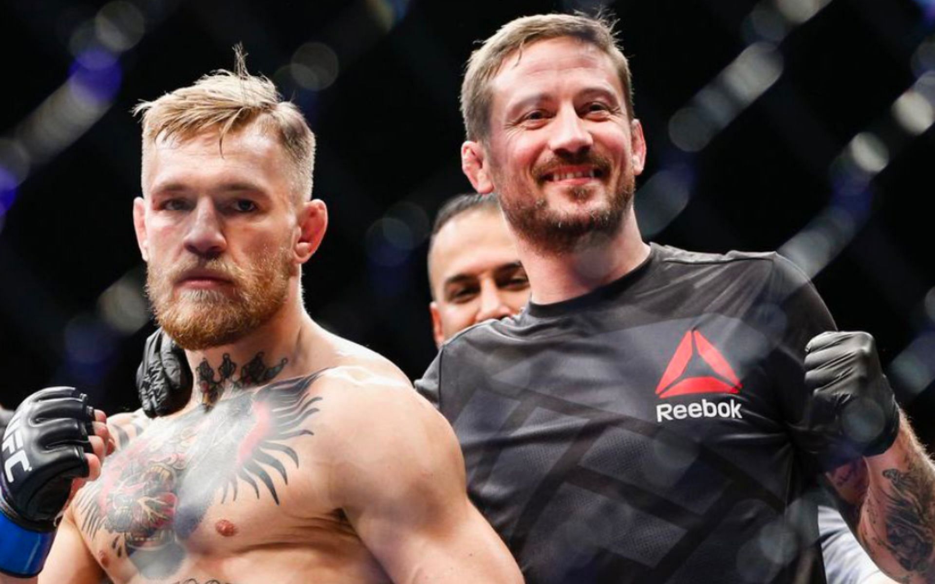 John Kavanagh (right) and Conor McGregor (left) [Photo Courtesy @lamelee_off on X]