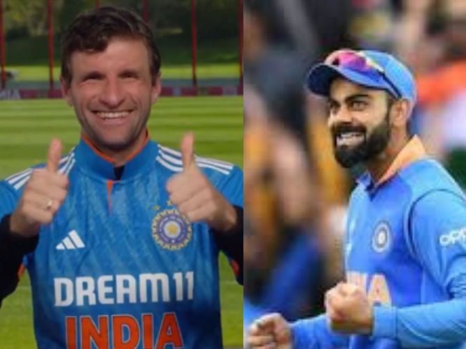 [Watch] German footballer Thomas Muller unveils Indian cricket jersey, thanks Virat Kohli