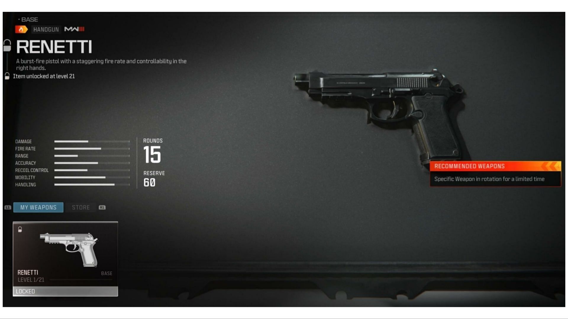 Renetti handgun in MW3 (Image via Activision)