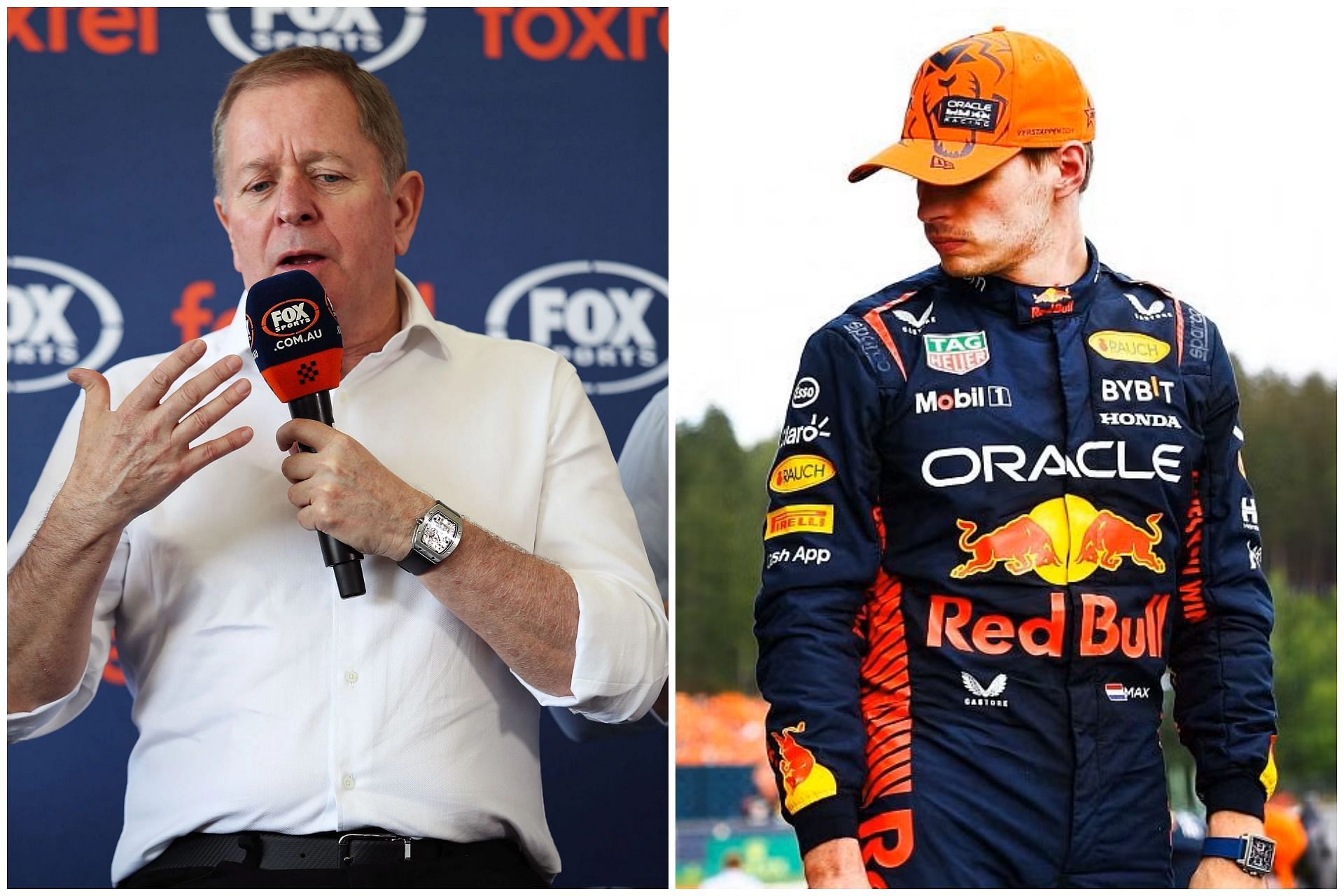 Martin Brundle (L) and Max Verstappen (R) (Collage via Sportskeeda)